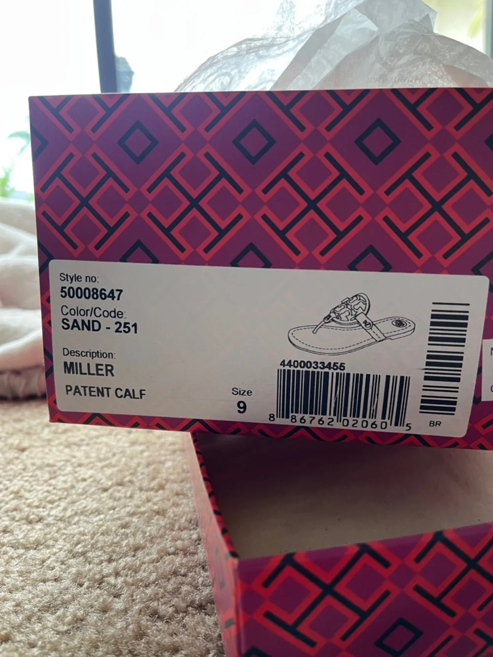 Tory Burch Miller Patent Sandals in Sand NIB - Picture 13 of 13